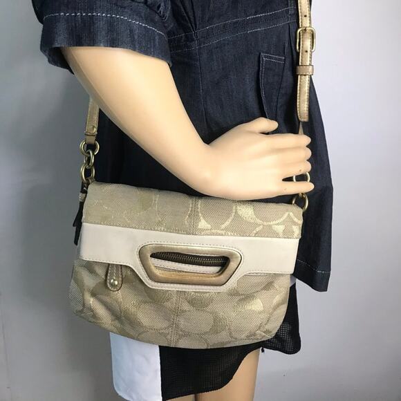 COACH Tan Cream Jacquard Fabric CrossBody Bag - Picture 5 of 8